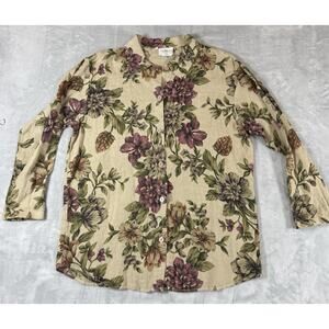Hot Cotton by Marc Ware Linen Floral Button Front Shirt Women’s M Made in USA